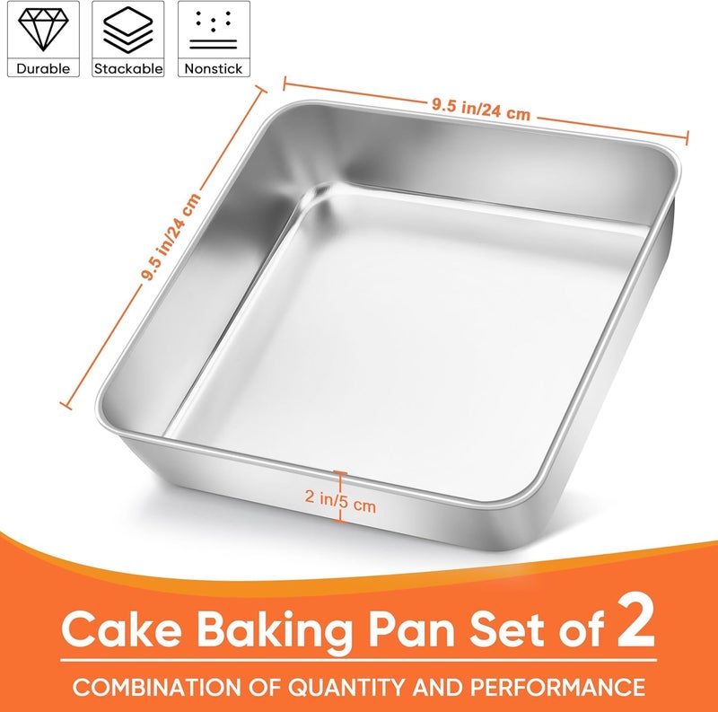 Herogo 9 x 9 x 2 Inch Baking Pan Set of 2 for Oven, Stainless Steel Square Cake Pan for Lasagna Brownies Casseroles Cakes, Dishwasher Safe & Durable - Image 2