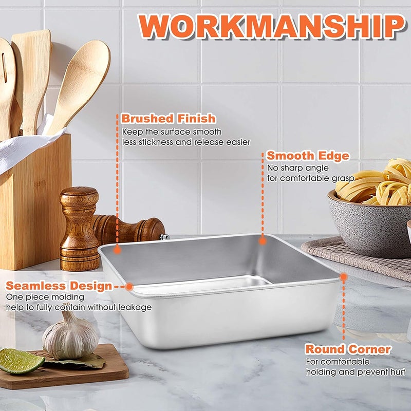 Herogo 9 x 9 x 2 Inch Baking Pan Set of 2 for Oven, Stainless Steel Square Cake Pan for Lasagna Brownies Casseroles Cakes, Dishwasher Safe & Durable - Image 4