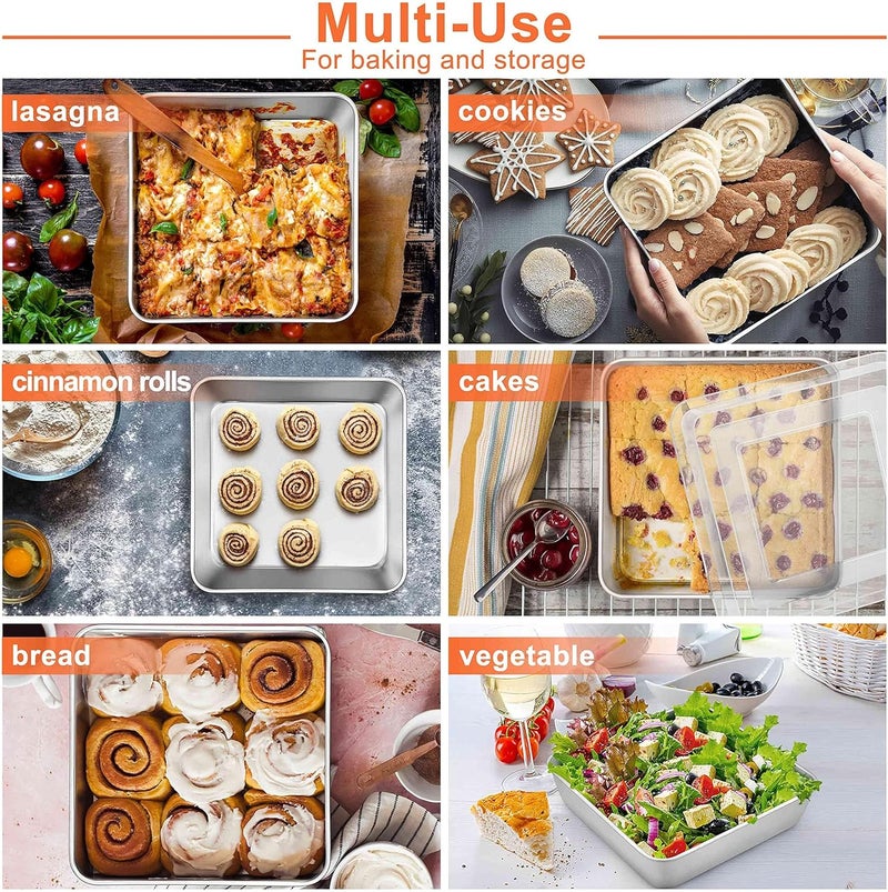 Herogo 9 x 9 x 2 Inch Baking Pan Set of 2 for Oven, Stainless Steel Square Cake Pan for Lasagna Brownies Casseroles Cakes, Dishwasher Safe & Durable - Image 5