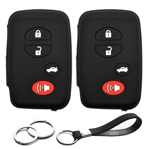 INFIPAR 2pcs Compatible with Toyota Venza 86 Avalon Camry Corolla Highlander Prius RAV4 Sequoia Scion FR-S tC Smart 4 Buttons Black Key Fob Cover Case Key Chain Protector Keyless Remote Holder - Image 1