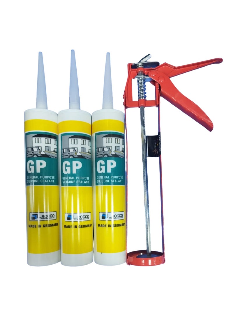 MROCO MROCCO GP Silicone – Universal Sealant 280ml Transparent With Glue gun - Image 1