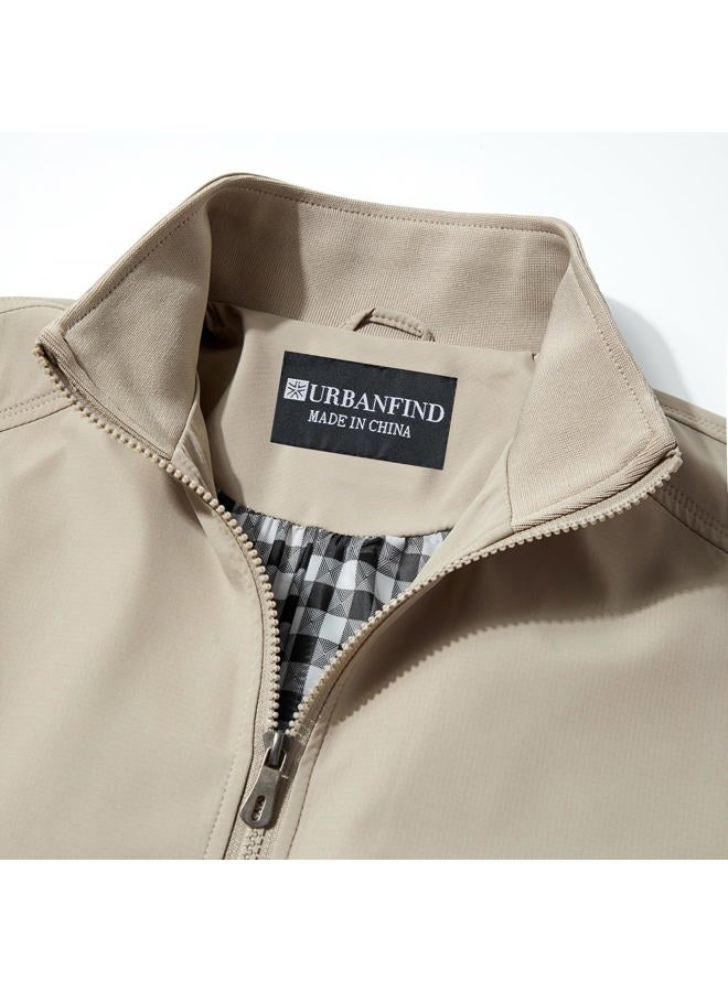 URBANFIND Men's Sports Shell Jacket Lightweight Windbreaker Outdoor Recreation Coat, Khaki, S - Image 3