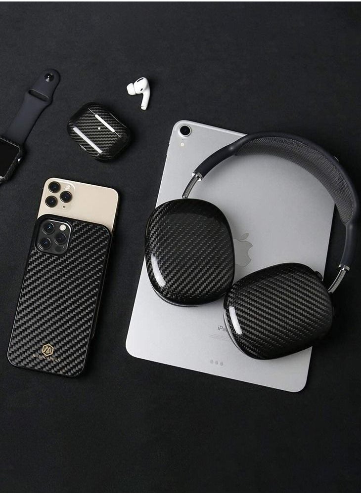 MONOCARBON - Real Carbon Fiber for Airpods Max Case Cover Ultra Protective & Lightweight - Glossy Black - Image 1
