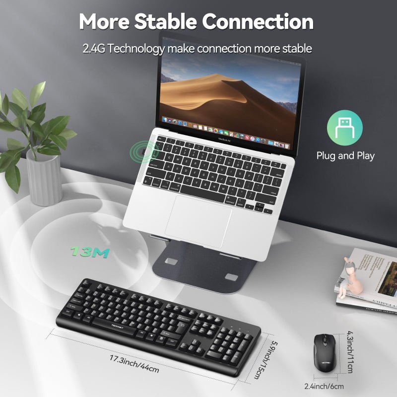 TECKNET Wireless Keyboard and Mouse Combo, Full-Size Ergonomic Keyboard & Optical Mouse, Low-Noise Typing & Clicking,Long Battery Life,Spill-Resistant,2.4G Lag-Free USB Receiver for PC,Laptop,Computer - Image 2
