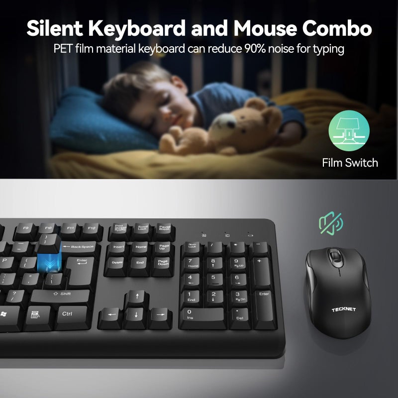 TECKNET Wireless Keyboard and Mouse Combo, Full-Size Ergonomic Keyboard & Optical Mouse, Low-Noise Typing & Clicking,Long Battery Life,Spill-Resistant,2.4G Lag-Free USB Receiver for PC,Laptop,Computer - Image 4