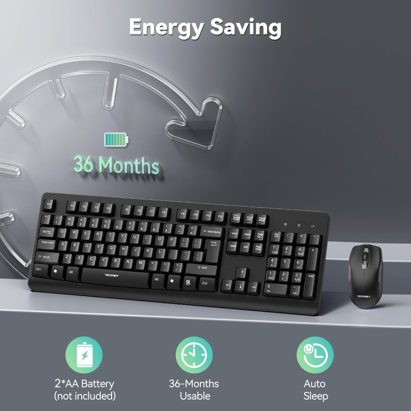 TECKNET Wireless Keyboard and Mouse Combo, Full-Size Ergonomic Keyboard & Optical Mouse, Low-Noise Typing & Clicking,Long Battery Life,Spill-Resistant,2.4G Lag-Free USB Receiver for PC,Laptop,Computer - Image 3