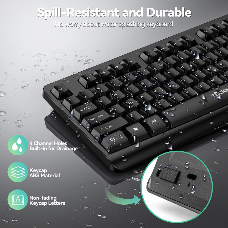 TECKNET Wireless Keyboard and Mouse Combo, Full-Size Ergonomic Keyboard & Optical Mouse, Low-Noise Typing & Clicking,Long Battery Life,Spill-Resistant,2.4G Lag-Free USB Receiver for PC,Laptop,Computer - Image 5