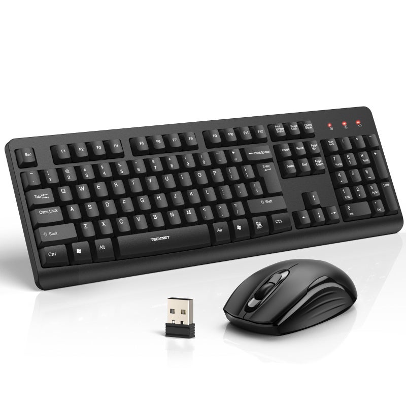 TECKNET Wireless Keyboard and Mouse Combo, Full-Size Ergonomic Keyboard & Optical Mouse, Low-Noise Typing & Clicking,Long Battery Life,Spill-Resistant,2.4G Lag-Free USB Receiver for PC,Laptop,Computer - Image 1