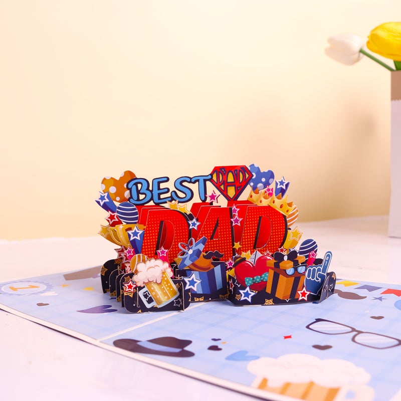 Blue 3D Father S Day Pop Up Card With Stars Hearts And Gift Boxes For Dad - Image 2
