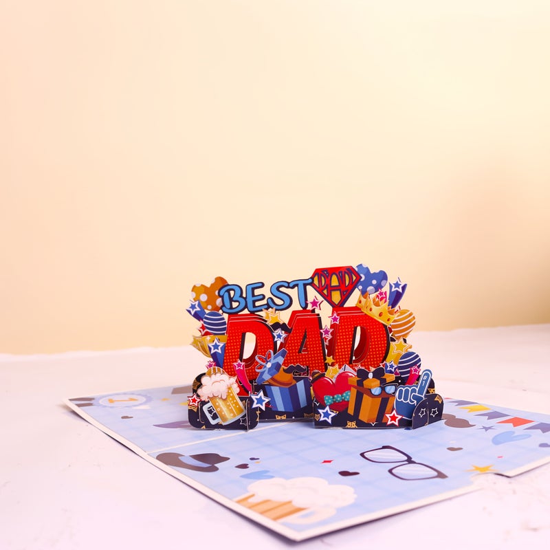 Blue 3D Father S Day Pop Up Card With Stars Hearts And Gift Boxes For Dad - Image 5