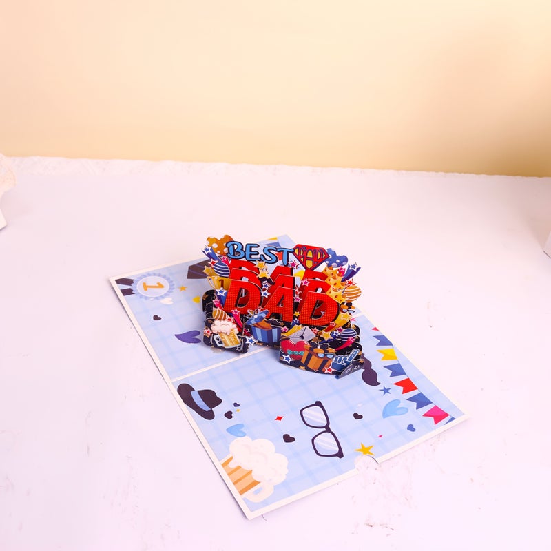 Blue 3D Father S Day Pop Up Card With Stars Hearts And Gift Boxes For Dad - Image 4