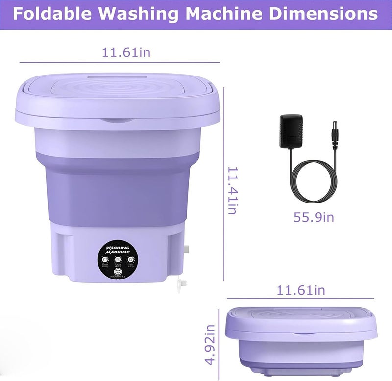 Portable Mini Folding Clothes Washing Machine Dryer, Bucket Automatic Home Travel Self-Driving Tour Underwear Foldable Washer(Purple) - Image 2