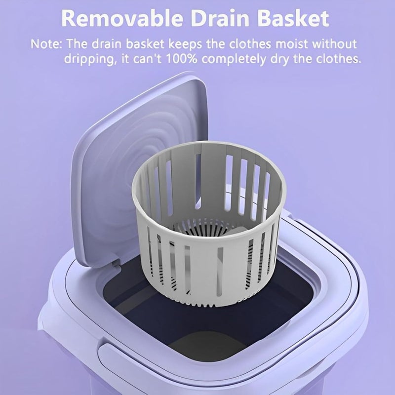 Portable Mini Folding Clothes Washing Machine Dryer, Bucket Automatic Home Travel Self-Driving Tour Underwear Foldable Washer(Purple) - Image 5