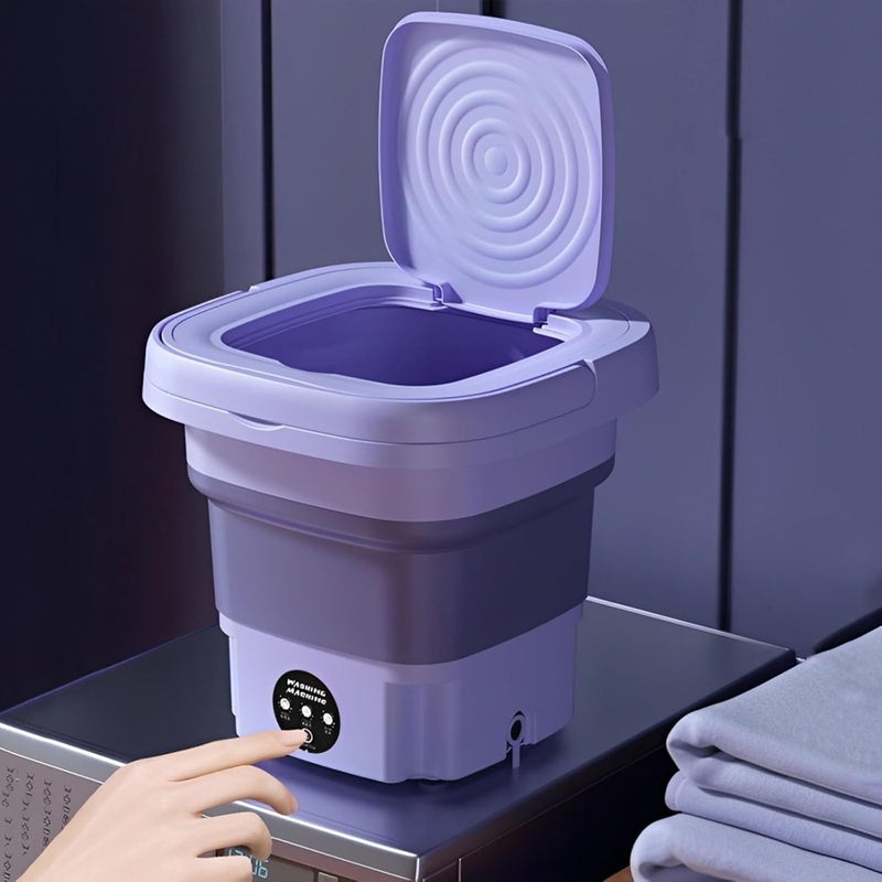 Portable Mini Folding Clothes Washing Machine Dryer, Bucket Automatic Home Travel Self-Driving Tour Underwear Foldable Washer(Purple) - Image 3