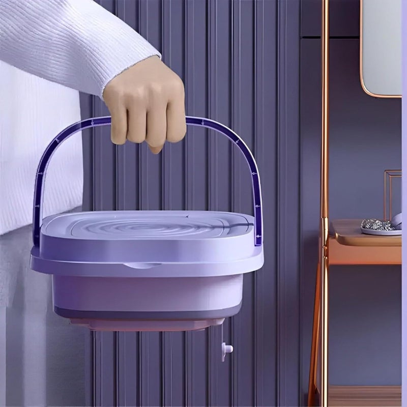 Portable Mini Folding Clothes Washing Machine Dryer, Bucket Automatic Home Travel Self-Driving Tour Underwear Foldable Washer(Purple) - Image 4