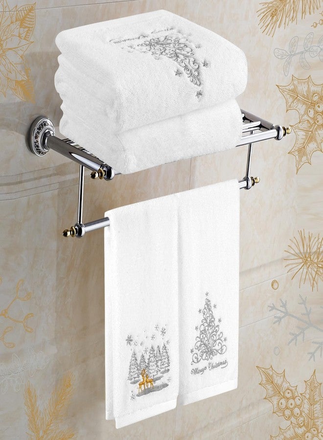 Quera 2 Pack Christmas Hand Towels, Winter Golden Reindeer Christmas Tree Embroidery Rustic Cabin Decor Bathroom Decorative Holiday Towels Gift Set 13.7'' x 29.5'' - Image 2