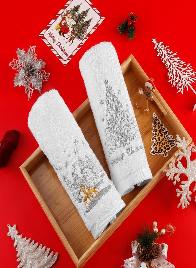 Quera 2 Pack Christmas Hand Towels, Winter Golden Reindeer Christmas Tree Embroidery Rustic Cabin Decor Bathroom Decorative Holiday Towels Gift Set 13.7'' x 29.5'' - Image 3