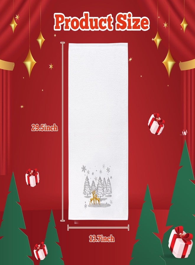 Quera 2 Pack Christmas Hand Towels, Winter Golden Reindeer Christmas Tree Embroidery Rustic Cabin Decor Bathroom Decorative Holiday Towels Gift Set 13.7'' x 29.5'' - Image 4