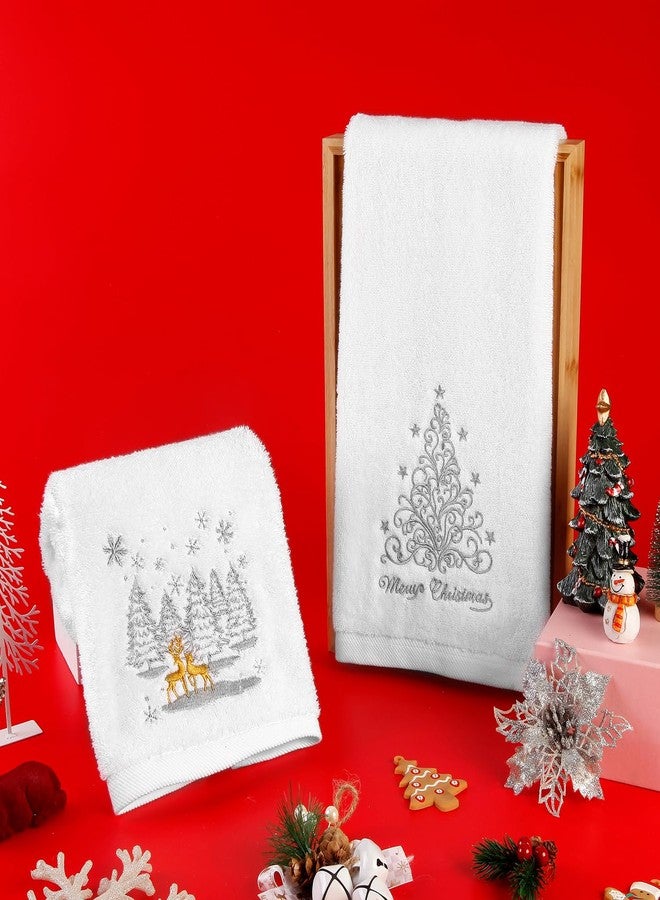 Quera 2 Pack Christmas Hand Towels, Winter Golden Reindeer Christmas Tree Embroidery Rustic Cabin Decor Bathroom Decorative Holiday Towels Gift Set 13.7'' x 29.5'' - Image 5
