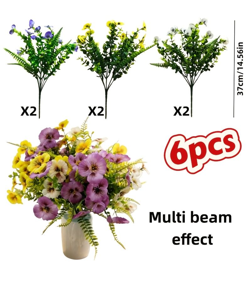 6 Pcs Artificial Pansy Flower Set Everlasting Beauty Realistic Details Vibrant Colors Perfect for Mother Day Valentine Day Outdoor Garden Indoor Space Balcony Wedding Decoration Maintenance Free Mixed Color - Image 2