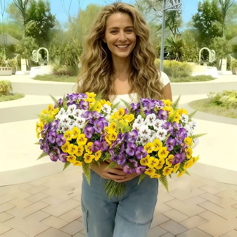 6 Pcs Artificial Pansy Flower Set Everlasting Beauty Realistic Details Vibrant Colors Perfect for Mother Day Valentine Day Outdoor Garden Indoor Space Balcony Wedding Decoration Maintenance Free Mixed Color - Image 1