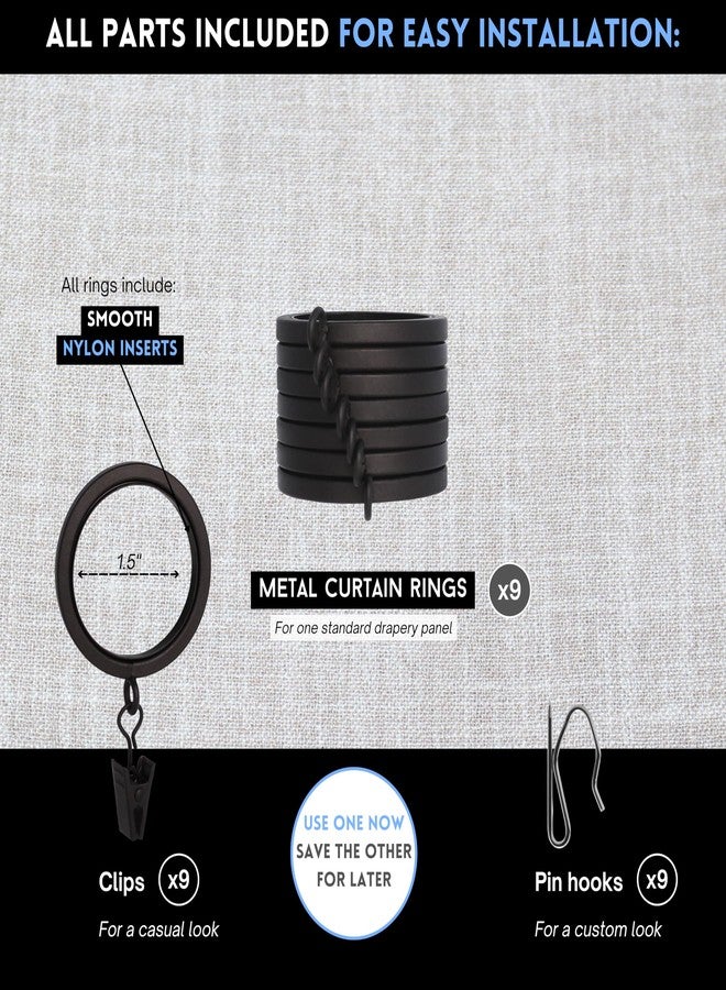 BlastHome® Luxury Curtain Rings - Premium Metal with Quiet, Smooth Nylon Inserts - Pinhooks and Clips Included - 1 1/2" Inside Diameter - 9 Rings for One Standard Curtain - Brushed Dark Brown - Image 4