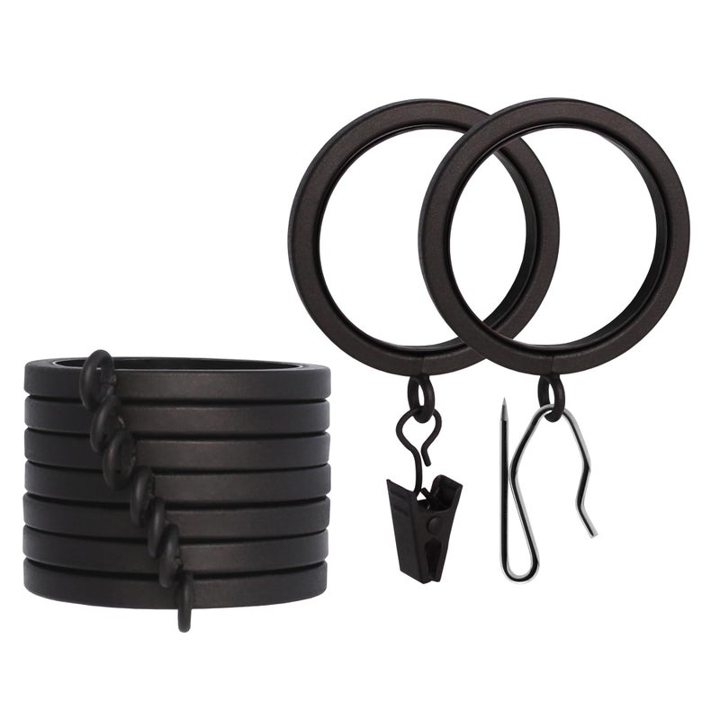 BlastHome® Luxury Curtain Rings - Premium Metal with Quiet, Smooth Nylon Inserts - Pinhooks and Clips Included - 1 1/2" Inside Diameter - 9 Rings for One Standard Curtain - Brushed Dark Brown - Image 1