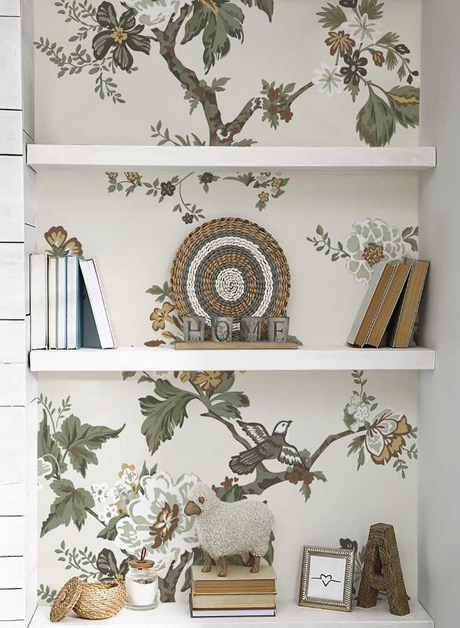 ورق حائط CiCiwind 16"x393.7" مزين بنقشة زهور، قابل للإزالة، ذاتي اللصق، قابل للتقشير واللصق، ورق حائط مزين بنقشة زهور وطيور، مناسب للخزائن وغرف المعيشة، وديكور جدران، بنمط زخرفي لطيور بنية لطيفة - Image 4