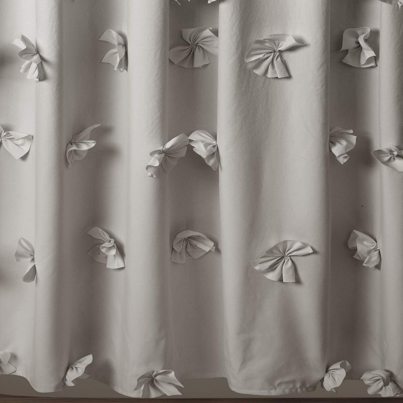 Lush Decor Riley Shower Curtain, 72" W x 72" L, Light Gray - Luxury Shower Curtain With Bows - Pretty Texture - Beautiful & Elegant Girly Bathroom Accessory - Romantic, Vintage Glam Bathroom Decor - Image 4