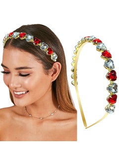 HOXIEYA Valentines Day Rhinestone Headband Red Heart Rhinestone Hairband Clear Crystal Hair Hoop for Women Girls Valentines Day Hair Accessories Party Costume Supplies 