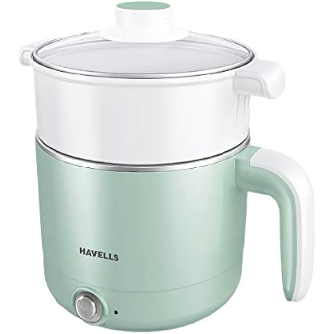 Havells Capture 12 L MultiCook Electric Kettle With Steamer  650W 304 Stainless Steel Inner BodyCooks Noodles Rice Milk  CoolTouch Body  2Year Warranty Green - Image 1