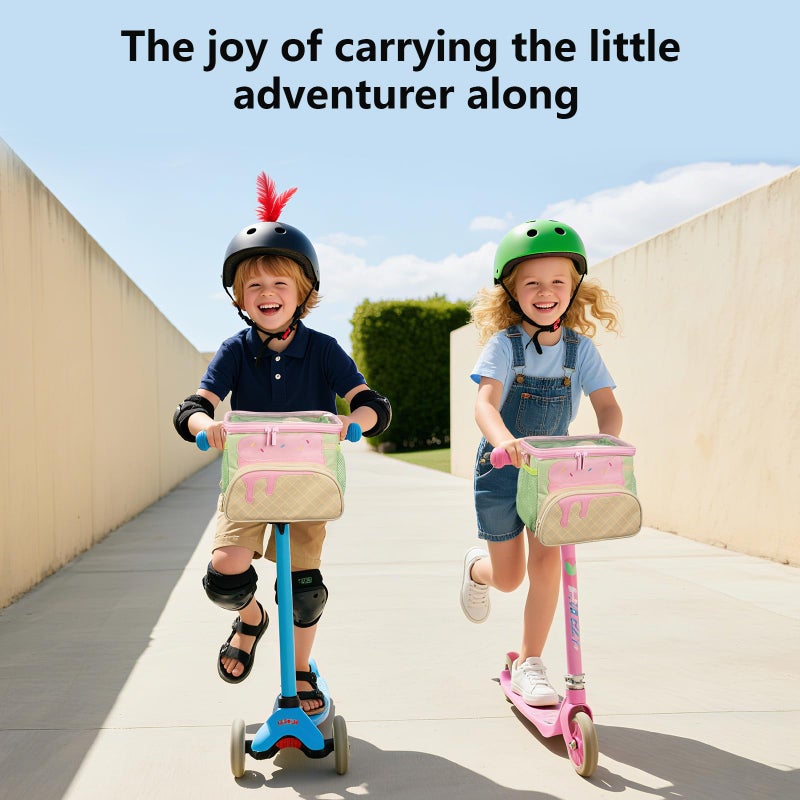 rolovee Kids Bike Basket Front 2-in-1 Boys & Girls Bike Accessories Ice Cream Design Tool-Free Install 600D Nylon Shoulder Bag Convertible Handlebar Bag & Crossbody Purse for Kids Bicycle/Ebike/Knee Scooter - Image 5