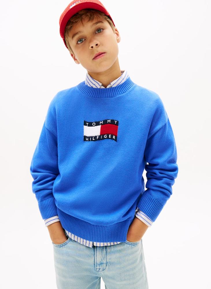 TOMMY HILFIGER Intarsia Wavy Flag Crew Neck Jumper - Image 1