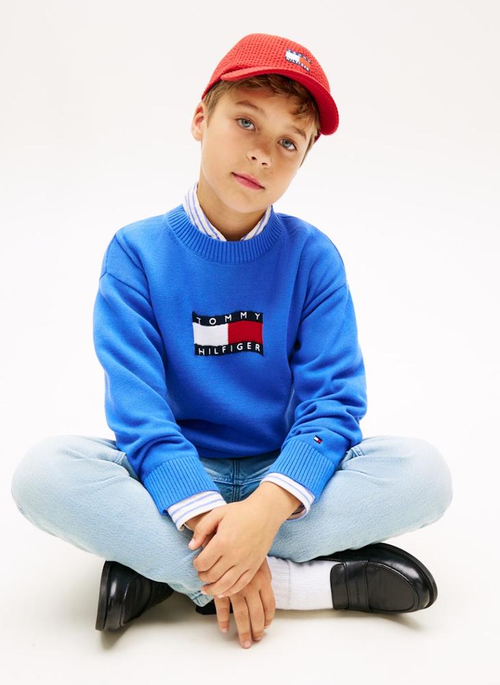 TOMMY HILFIGER Intarsia Wavy Flag Crew Neck Jumper - Image 3
