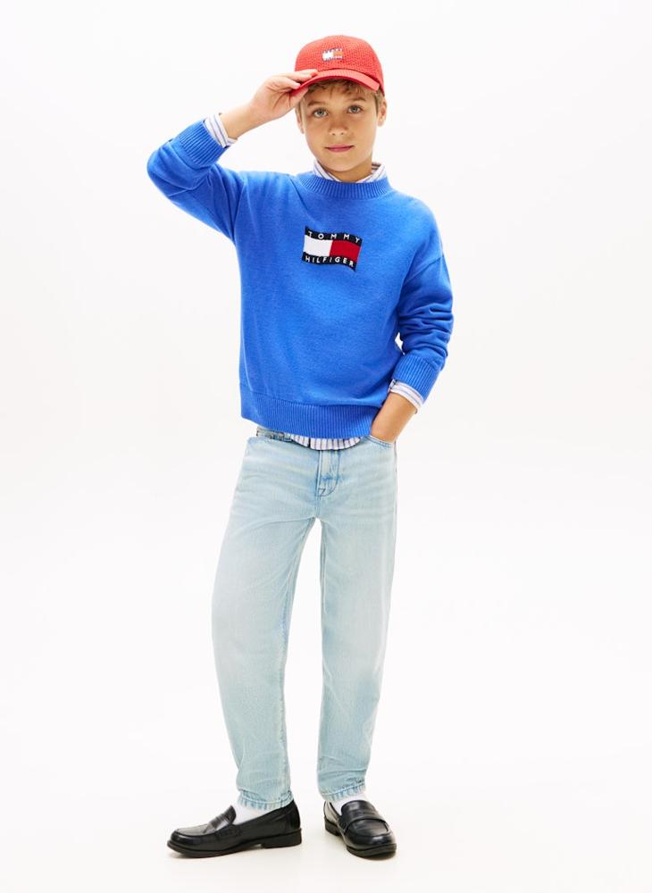 TOMMY HILFIGER Intarsia Wavy Flag Crew Neck Jumper - Image 4