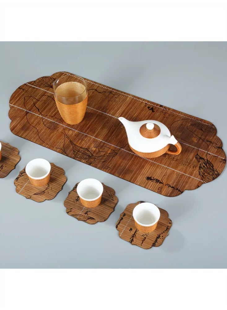 Elegant Chinese Bamboo Table Mats, Traditional Pattern Tea Pad Set, Washable Dinner Mats for Home & Gifting - Image 1