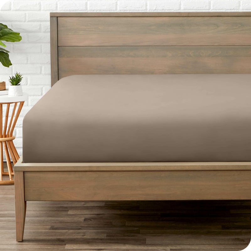 Bare Home Fitted Bottom Sheet Twin Size - Premium 1800 Microfiber - Ultra-Soft Hotel Luxury - Deep Pocket - Durable and Long Lasting (Twin  Taupe) - Image 1