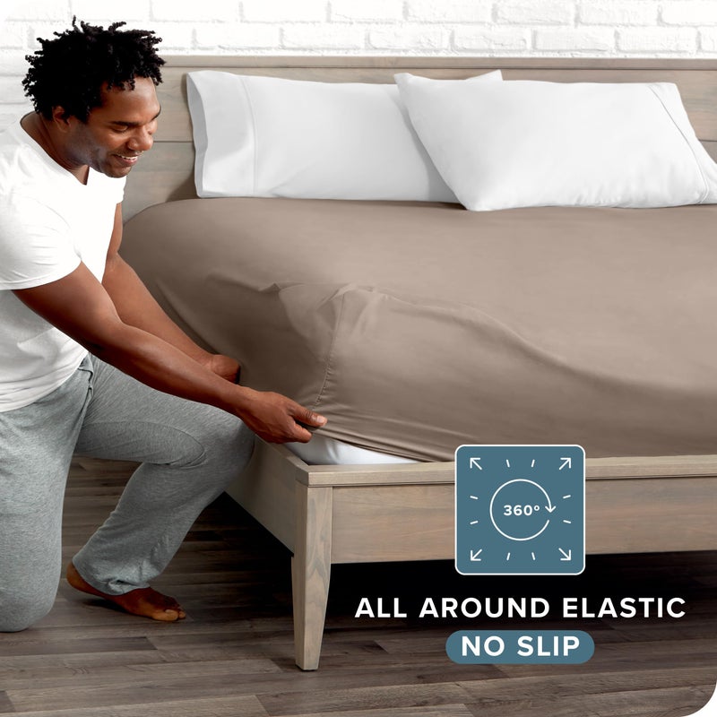 Bare Home Fitted Bottom Sheet Twin Size - Premium 1800 Microfiber - Ultra-Soft Hotel Luxury - Deep Pocket - Durable and Long Lasting (Twin  Taupe) - Image 3