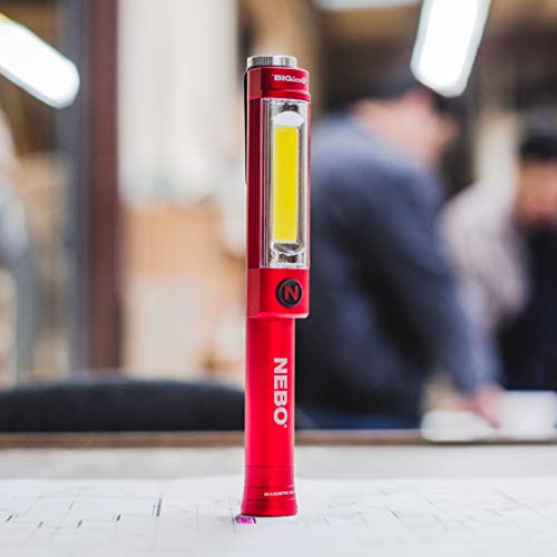NEBO Big Larry 2 Work Light | 500 Lumens, 4 Light Modes, Magnetic LED Flashlight & Portable COB Task Lamp, Battery Powered, Pocket Clip, Water Resistant, Includes 3x AA Batteries — Red - Image 2