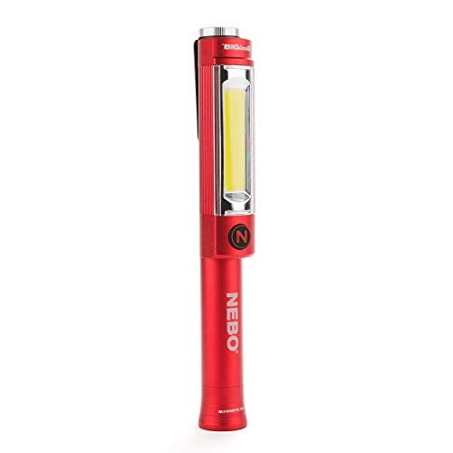 NEBO Big Larry 2 Work Light | 500 Lumens, 4 Light Modes, Magnetic LED Flashlight & Portable COB Task Lamp, Battery Powered, Pocket Clip, Water Resistant, Includes 3x AA Batteries — Red - Image 1