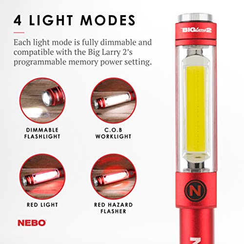 NEBO Big Larry 2 Work Light | 500 Lumens, 4 Light Modes, Magnetic LED Flashlight & Portable COB Task Lamp, Battery Powered, Pocket Clip, Water Resistant, Includes 3x AA Batteries — Red - Image 4