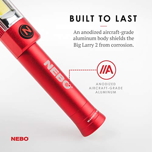 NEBO Big Larry 2 Work Light | 500 Lumens, 4 Light Modes, Magnetic LED Flashlight & Portable COB Task Lamp, Battery Powered, Pocket Clip, Water Resistant, Includes 3x AA Batteries — Red - Image 3