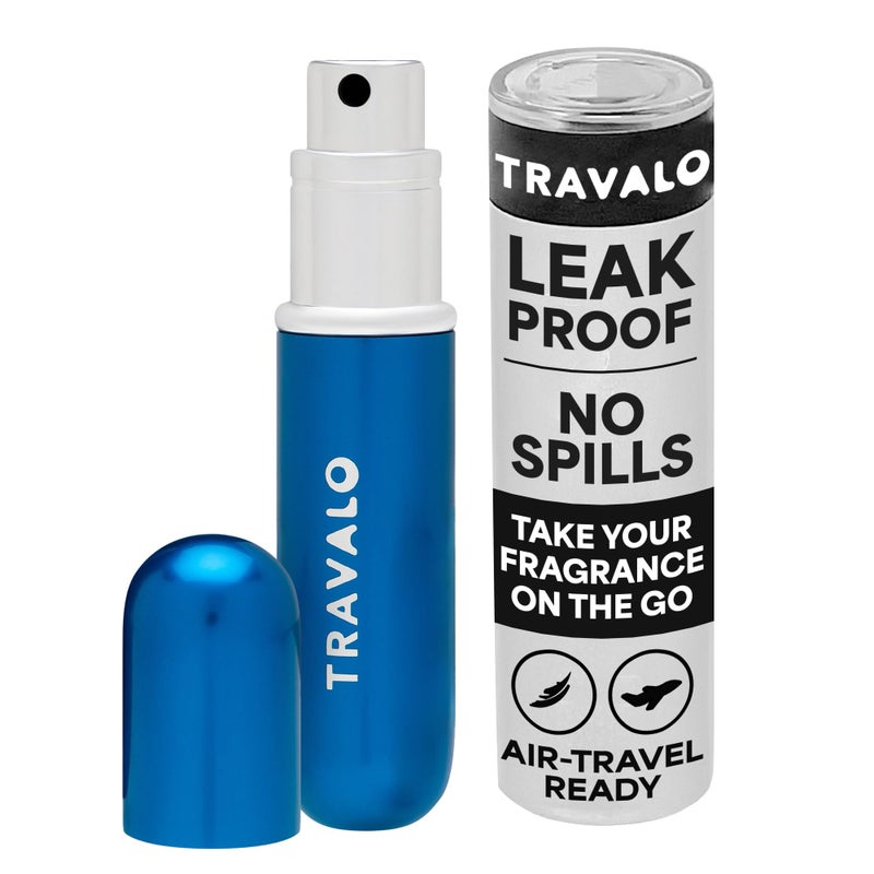 Travalo Classic HD Perfume Atomizer  LeakProof and TSA Approved for Air Travel  Reusable Airtight EasyFill Mini Pump Sprayer  Lightweight Elegant Design w Volume Window  Blue  017oz