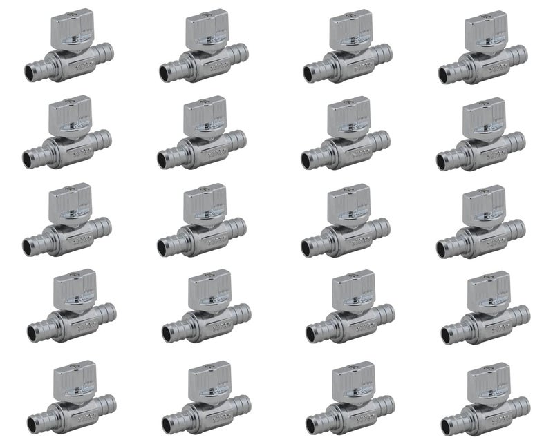 LD 14 Turn Straight Stop Valve 12in Pex X 12in Pex Quarter Turn LF Brass Chrome Plated Brass Straight Shut off Valve for Faucet or Toilet Installation 20Pack