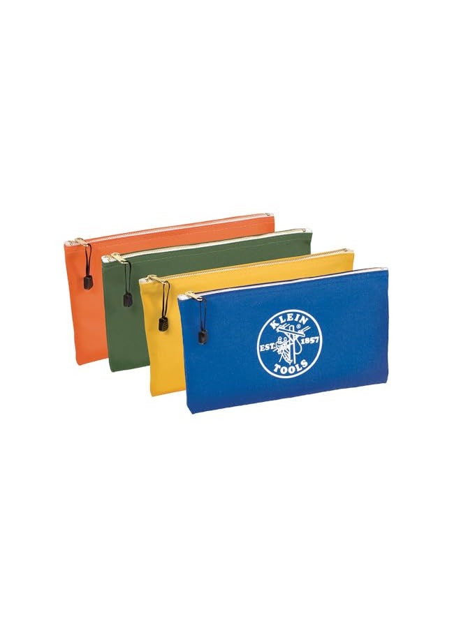 Klein Tools Klein Tools 5140 Canvas Zipper Bag, Tool Pouch, Tool Bag, Utility Bag, Bank Deposit Bag, 12.5 x 7-Inch, Olive/Orange/Blue/Yellow 4-Pack  - Image 1