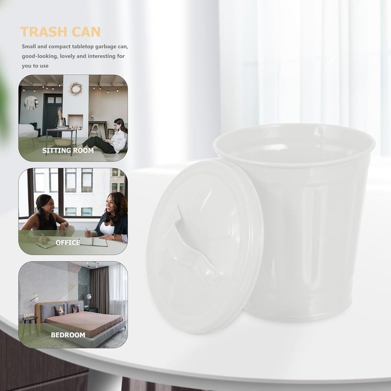 Lovely Desktop Garbage Bin with Lid, Small White Trash Can Flower Pot, Decorative Waste Container for Living Room and Bedroom Tabletop Use - Image 4