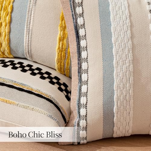 ANRODUO Pack of 2 Boho Decorative Throw Pillow Covers 18x18 Farmhouse Cushion Case Striped Chenille Pillow Cases Square Pillow Covers Accent Neutral Pillowcase for Sofa Couch Bed, Orange-Blue Stripe - Image 5