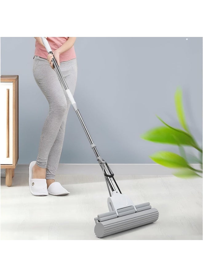 ممسحة قطنية مسطحة، ممسحة أرضيات بمقبض قابل للتعديل، ممسحة إسفنجية قابلة للعصر لتنظيف الأرضيات بسهولة، أدوات تنظيف للمنزل والحمام والمطبخ - 27 سم (متعددة الألوان) - Image 3