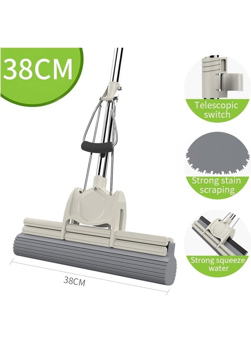 ممسحة قطنية مسطحة، ممسحة أرضيات بمقبض قابل للتعديل، ممسحة إسفنجية قابلة للعصر لتنظيف الأرضيات بسهولة، أدوات تنظيف للمنزل والحمام والمطبخ - 27 سم (متعددة الألوان) - Image 5