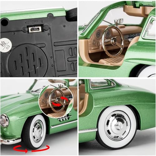 DEOXY Big 1:24 Vinatage Car Diecast Metal Vintage Toy Car 300 Sl Classic Toy Car for Kids Die Cast Car Light Sound Pullback Openable Door car Toy(300SLM Green) - Image 3
